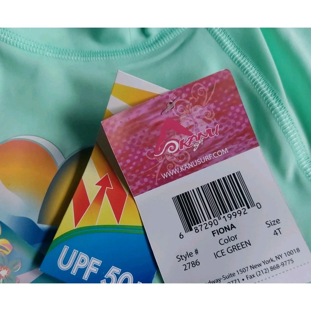 Kanu Surf Girls Size 4T UPF‎ 50+  Rashguard Swim Shirt Ice Green Skin Protection